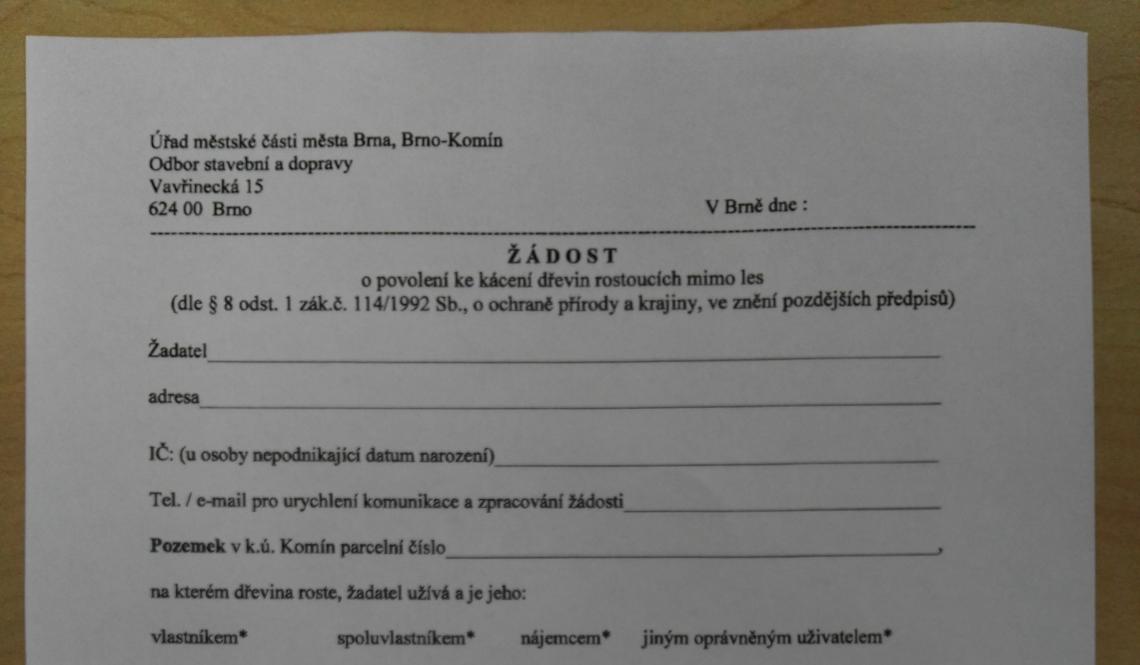 Zadost O Pokaceni Kaceni Stromu